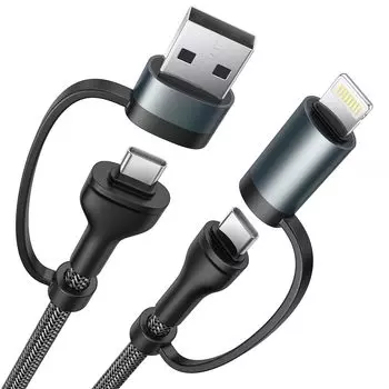 4-в-1 кабель для зарядки Multi Yosou iPhone Кабель для зарядки Type C 1 м USB C Кабель Lightning PD Кабель 60 Вт для быстрой зарядки USB CC Кабель iPhone 16 15 14 13 Pro
