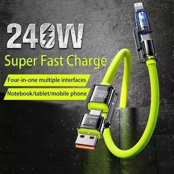 4-в-1 кабель Kirsite 240 Вт сверхбыстрая зарядка несколько функций для iPhone8-16 ProMax iPad ноутбук планшет мобильный телефон Samsung зелёный