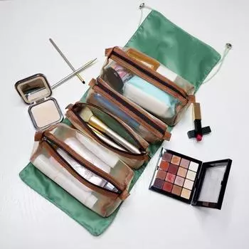 4-в-1 косметичка с прозрачным карманом, водонепроницаемая, портативная, на молнии, складная, с эластичной лентой, многофункциональная зелёный