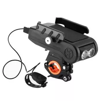 4-в-1 кронштейн для велосипедного рожка, двойной поворотный фонарь с USB-зарядкой и передним фонарем 4000mAh чёрный