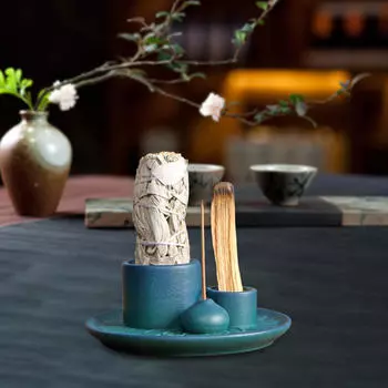 4 в 1 курильница для благовоний Sage Palo Santo держатель подарочные настольные свечи керамическая курильница для спальни синий