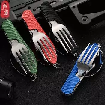 4-в-1 ложка из нержавеющей стали, нож, вилка, открывалка для бутылок, складной карманный набор, набор столовых приборов для улицы, складной, портативный, компактный 1pcs золотой