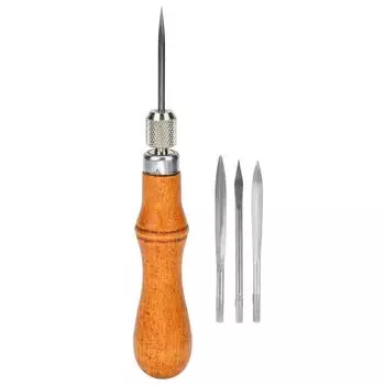 4 в 1 Многофункциональный DIY Деревянная ручка Кожаное шило Шило Инструмент для ручного шитья