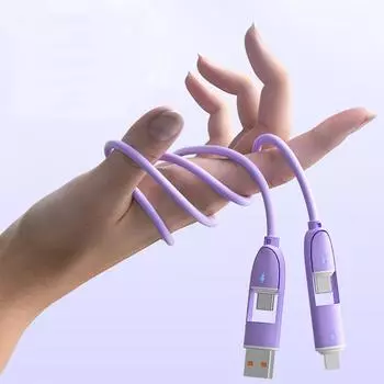 4-в-1 многопортовый кабель для быстрой зарядки PD 100 Вт 3A USB/C на Type C/телефон, адаптер для быстрой синхронизации зарядного устройства, совместимый с ноутбуком/планшетом фиолетовый