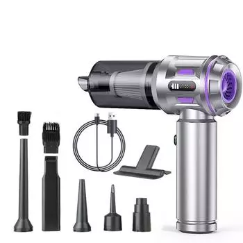 4 в 1 Мощный выдув/всасывание Беспроводной Светодиодный индикатор Автоаксессуары Быстрая накачка Воздуходувка Пылесос для автомобиля Ручные пылесосы серебряный