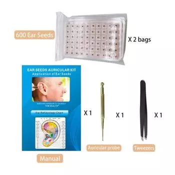4 в 1 наборе многоцелевые семена для ушей, акупунктурные аурикулярные наклейки, набор из 1200 шт. с акупрессурной диаграммой, пинцетом, аурикулярным зондом