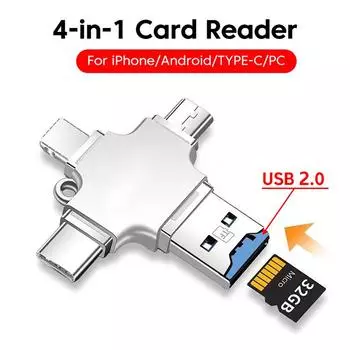 4 в 1 OTG кард-ридер USB 2.0 к Type C IOS Micro адаптер TF адаптер для карт памяти для ПК iPhone Samsung Xiaomi Huawei интерфейс белый