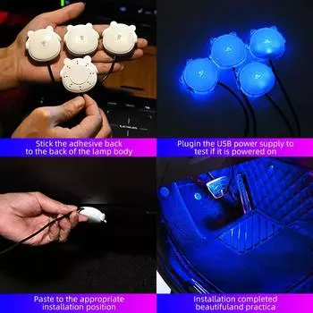 4 в 1 Panda Style RGB Moto Декоративная лампа Лента Приложение Голосовое управление LED Мотоцикл Автомобиль Атмосфера Подсветка для ног Музыка Сценические режимы