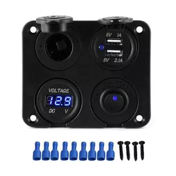 4 в 1 панель 3.1A двойной USB автомобильное зарядное устройство розетка светодиодный вольтметр тумблер розетки для грузового автомобиля морской пехоты красный