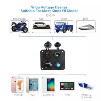 4 в 1 панель двойная QC 3.0 USB автомобильное зарядное устройство розетка вольтметр прикуриватель тумблер для морской лодки автофургона грузовика красный