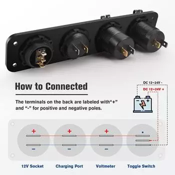4 в 1 Панель PD QC3.0 USB Автомобильное зарядное устройство LED Вольтметр Гнездо прикуривателя Розетка Тумблер для грузовика автомобиля лодки автофургона красный