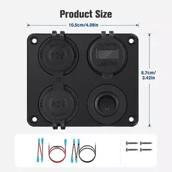 4 в 1 панель QC 3.0 PD USB автомобильное зарядное устройство со светодиодным вольтметром гнездо прикуривателя тумблерный переключатель для морского грузовика автофургона синий