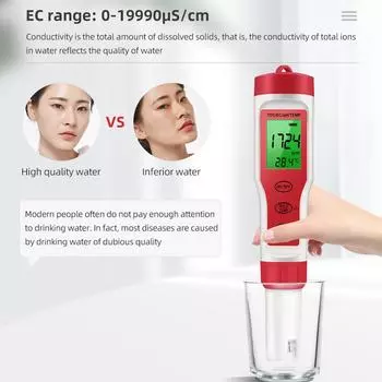 4 в 1 PH-метр PH/TDS/EC/температурный измеритель цифровой тестер качества воды с автоматической калибровкой для питьевой воды красный