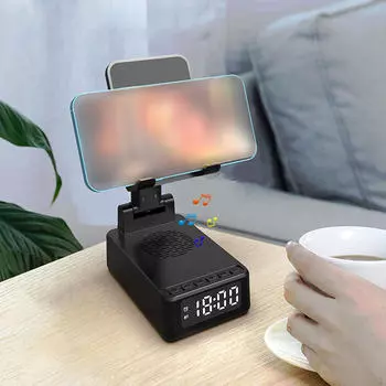 4 в 1 подставка для смартфона, беспроводное зарядное устройство, динамик, настольные часы для дома чёрный