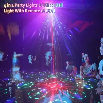 4-в-1 Праздничные огни Диско-шар Освещение для диджеев Диско Освещение сцены Стробоскопы со звуковым управлением Рождественская свадьба Домашний декор USB