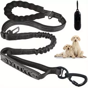 4 в 1 прочный поводок-банджи для больших собак с мягкими ручками, светоотражающий эластичный ремень безопасности для дрессировки, безопасное путешествие, поставка для средних собак чёрный