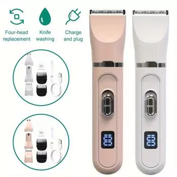 4 в 1 Профессиональная машинка для стрижки собак с толстым мехом, триммер для волос, комплект электробритвы, белый/розовый белый