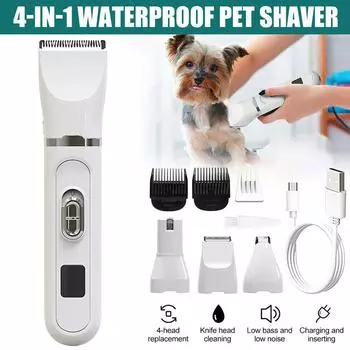 4-в-1 профессиональные машинки для стрижки домашних животных, кошек и собак, набор для груминга, аккумуляторная машинка для стрижки домашних животных, бесшумная электробритва, аксессуары для домашних животных 4-In-1 Set серый