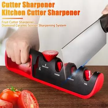 4-в-1 регулируемая точилка для ножниц, ручная кухонная точилка с 6 углами заточки, вольфрамовые алмазные керамические ножницы красный