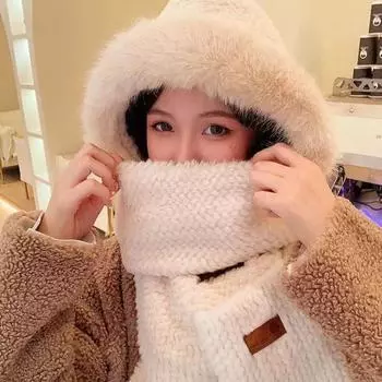 4 в 1 шапка шарф перчатки маска комплект милый мультяшный медведь ушки шапка для женщин девочек зимние теплые флисовые плюшевые шапки шапки для улицы шапка