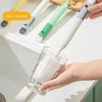 4 в 1 Щетка для чашек Gap Brush Многоцелевая чистящая щетка Инструмент для чистки бутылок молока Чашек для воды Инструмент для чистки кружек зелёный