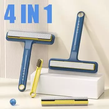 4 в 1 силиконовый скребок для мытья окон, двухсторонняя губка для мытья стекол, набор щеток, комбинированный силиконовый скребок для мытья окон синий