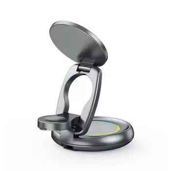 4 в 1 складная магнитная беспроводная зарядная станция мощностью 15 Вт со светодиодной подсветкой для iPhone 15 14 13 Pro/Max/Plus и Apple Watch