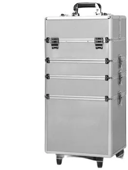 4-в-1 сменный алюминиевый чемоданчик для косметики на колесиках, серебристый United States