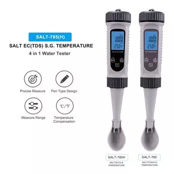 4 в 1 TDS/SALT/SG/Temperature Meter Цифровой тестер качества воды Высокая точность для бассейнов, питьевой воды, аквариумов белый