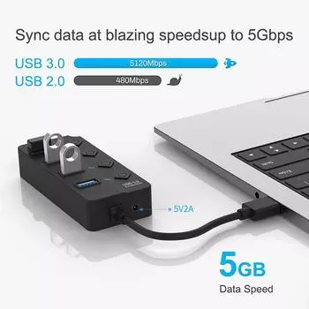 4-в-1 USB 3.0 HUB 5 Гбит/с Высокоскоростной USB-удлинитель док-станции USB-концентратор USB-разветвитель с переключателем управления для ноутбука Macbook pro