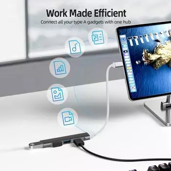 4-в-1 USB 3.0 HUB Док-станция USB C HUB TYPE-C USB-разветвитель 5 Гбит/с Высокоскоростной USB 3.0 OTG-адаптер для Macbook PC Аксессуары