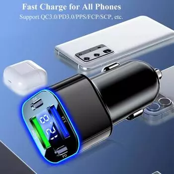 4 в 1 USB C автомобильное зарядное устройство двойной PD адаптер быстрой зарядки для iPhone 15 Pro Max 14 Plus Oneplus OPPO Vivo