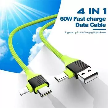 4-в-1 USB C кабель для зарядки с разъемом Type-C 5-в-1 USB-кабель Type C PD 65 Вт 27 Вт быстрая зарядка для iPhone Samsung Xiaomi Android 1 M зелёный