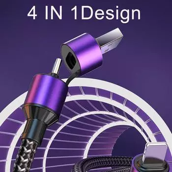 4 в 1 USB C Lightning кабель 100 Вт PD быстрая зарядка iPad провод 1,2 м кабель макс 14 15 для iPhone Ty U0Y4 purple-100w