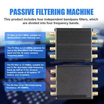 4-в-1 Волновой Фильтр Пассивная Фильтрующая Машина LC Упрощенный Фильтр для Радиоприемника SDR чёрный