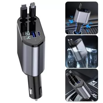 4-в-1 выдвижное автомобильное зарядное устройство USB-C USB-A быстрая зарядка поворотное на 180 градусов автомобильное зарядное устройство регулируемое Lightning fpr Apple