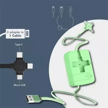4 в 1 выдвижной 8-контактный/USB-кабель типа C/Micro USB для IPhone13 12 Pro, зарядное устройство для мобильного телефона, кабель для передачи данных с подставкой для телефона One Size чёрный
