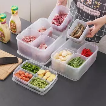 4 в 1 Ящик для хранения продуктов Кухонный органайзер для холодильника Мясо Лук Имбирь Отделение для хранения белый