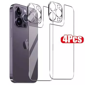 4 в 1 закаленное стекло для iPhone 15 14 13 11 16 Pro Max 12 Mini Plus 15Pro 14Pro i16 защитная пленка для заднего экрана с пленкой для объектива камеры For iPhone 11