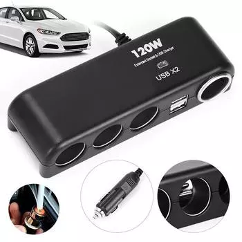 4 Way 12V 24V Multi Socket Автомобильный разветвитель прикуривателя USB-адаптер зарядного устройства чёрный