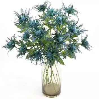 4 ветки поддельных цветов чертополоха, растения, букет из синих искусственных цветов чертополоха, длинные стебли, шелковый цветок чертополоха, настоящее прикосновение для домашнего декора, сада, выпускного вечера синий
