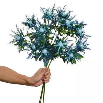 4 ветки Real Touch Blue Искусственный цветок чертополоха Букет Длинные стебли Шелковый цветок чертополоха Искусственные цветы чертополоха Растения для домашнего декора Сад Выпускной вечер синий