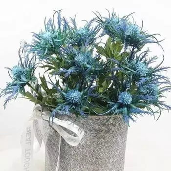 4 ветки синего искусственного цветка чертополоха, букет с длинными стеблями, шелковый цветок чертополоха, настоящие искусственные цветы чертополоха, растения для домашнего декора, сада, выпускного вечера синий