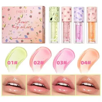 4 вида фруктового вкуса, увлажняющие и увлажняющие губы, пухлые, водные, прозрачный блеск для губ, зеркальный набор масел для губ