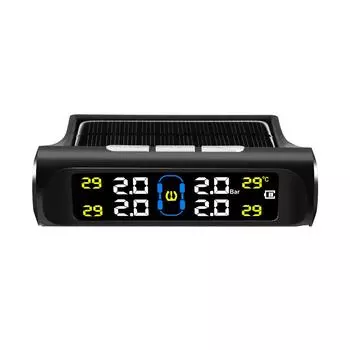 4 внешних датчика Автомобильная солнечная энергия TPMS Сигнализация давления в шинах Цветной цифровой дисплей Автоматическая система предупреждения и контроля давления чёрный