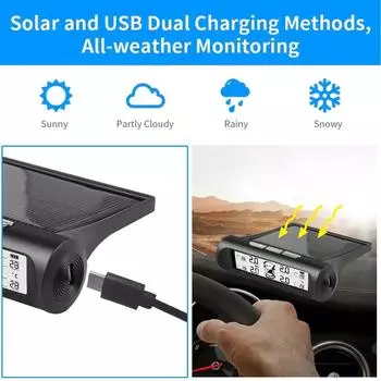 4 внешних датчика Автомобильная солнечная энергия TPMS Сигнализация давления в шинах Цифровой дисплей Автоматический тестер Предупреждение Система контроля давления CHINA