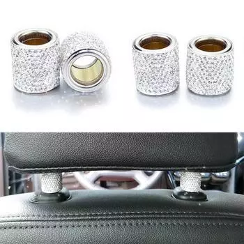 4 X Silver Diamond Bling Crystal Car Headrest Collar Interior Decor Cylindrical