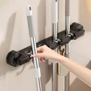 4 зажима для швабры, держатель для метлы без следов, практичный держатель для швабры на присоске для ванной комнаты кофейный