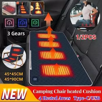 4 зоны обогрева, подушка для сиденья, портативные коврики для стульев с подогревом, грелка для домашних животных, тип C/USB зарядка для зимнего отдыха на открытом воздухе, кемпинга, 1/2 шт. (45*45/45*90 СМ) 45*45cm-1PC темно-синий