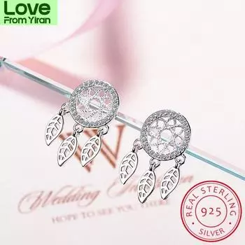 4a кубический цирконий Ловец снов серьги-гвоздики для женщин Высококачественная женская мода 925 стерлингового серебра ювелирные изделия